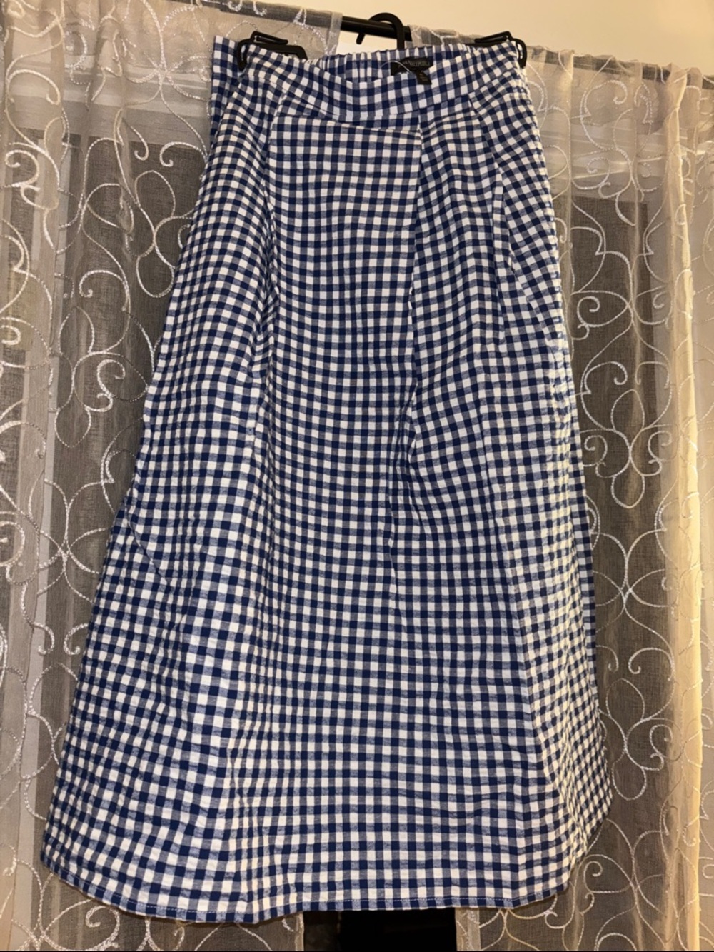 Banana Republic Blue and White Gingham A-Line Skirt size M